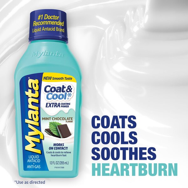 Mylanta Coat & Cool Liquid Antacid + Anti-Gas Relief, Chocolate Mint Flavor, 12 OZ