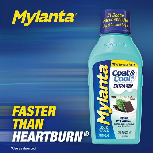 Mylanta Coat & Cool Liquid Antacid + Anti-Gas Relief, Chocolate Mint Flavor, 12 OZ