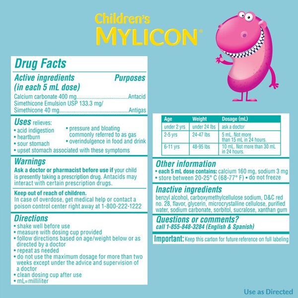 Children's Mylicon All-in-One Tummy Relief for Kids, Bubble Gum Flavor, 4 OZ