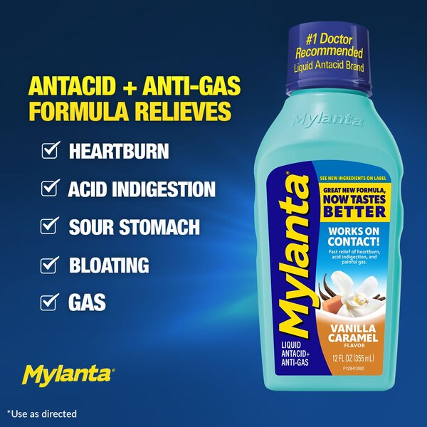 Mylanta Liquid Antacid + Anti-Gas Relief, Vanilla Caramel, 12 FL OZ