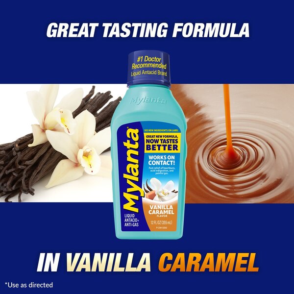 Mylanta Liquid Antacid + Anti-Gas Relief, Vanilla Caramel, 12 FL OZ