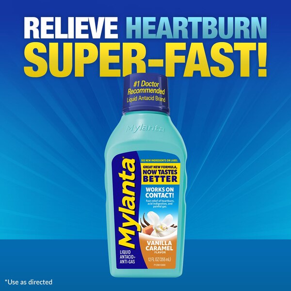 Mylanta Liquid Antacid + Anti-Gas Relief, Vanilla Caramel, 12 FL OZ