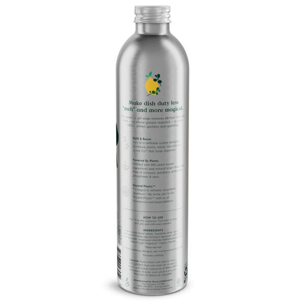Grove Co. Liquid Dish Soap Refill Aluminum Bottle Lemon Eucalyptus & Mint 16oz