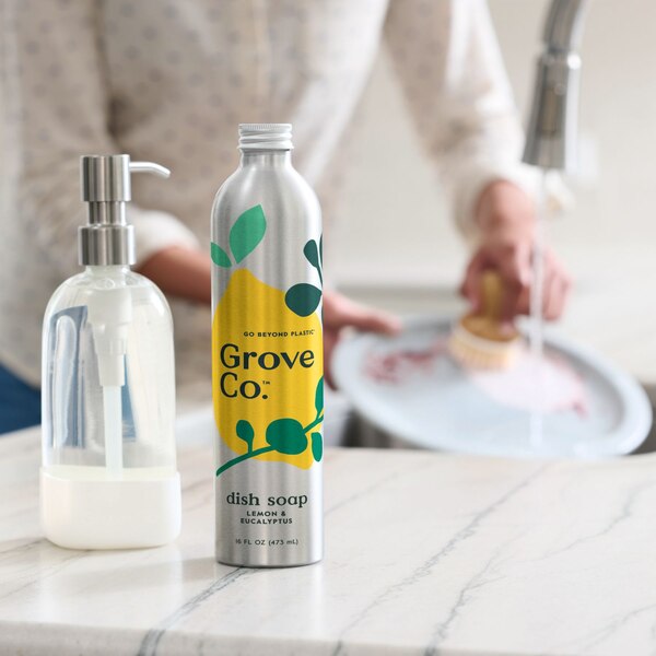 Grove Co. Liquid Dish Soap Refill Aluminum Bottle Lemon Eucalyptus & Mint 16oz