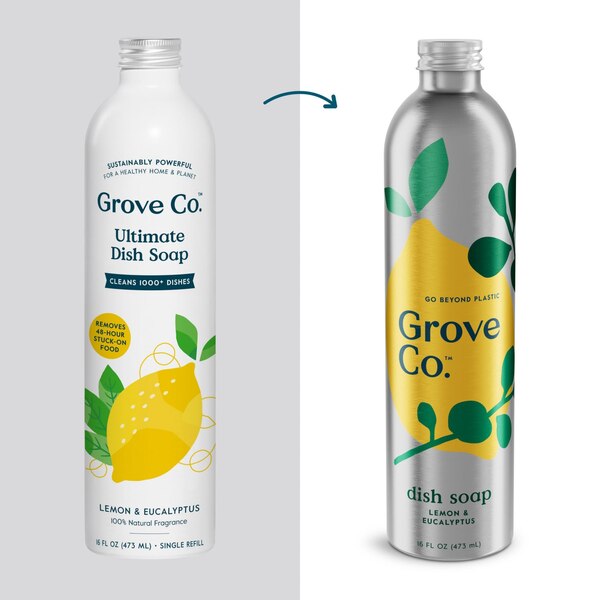 Grove Co. Liquid Dish Soap Refill Aluminum Bottle Lemon Eucalyptus & Mint 16oz