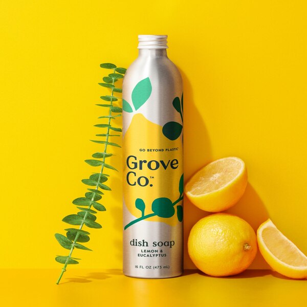 Grove Co. Liquid Dish Soap Refill Aluminum Bottle Lemon Eucalyptus & Mint 16oz