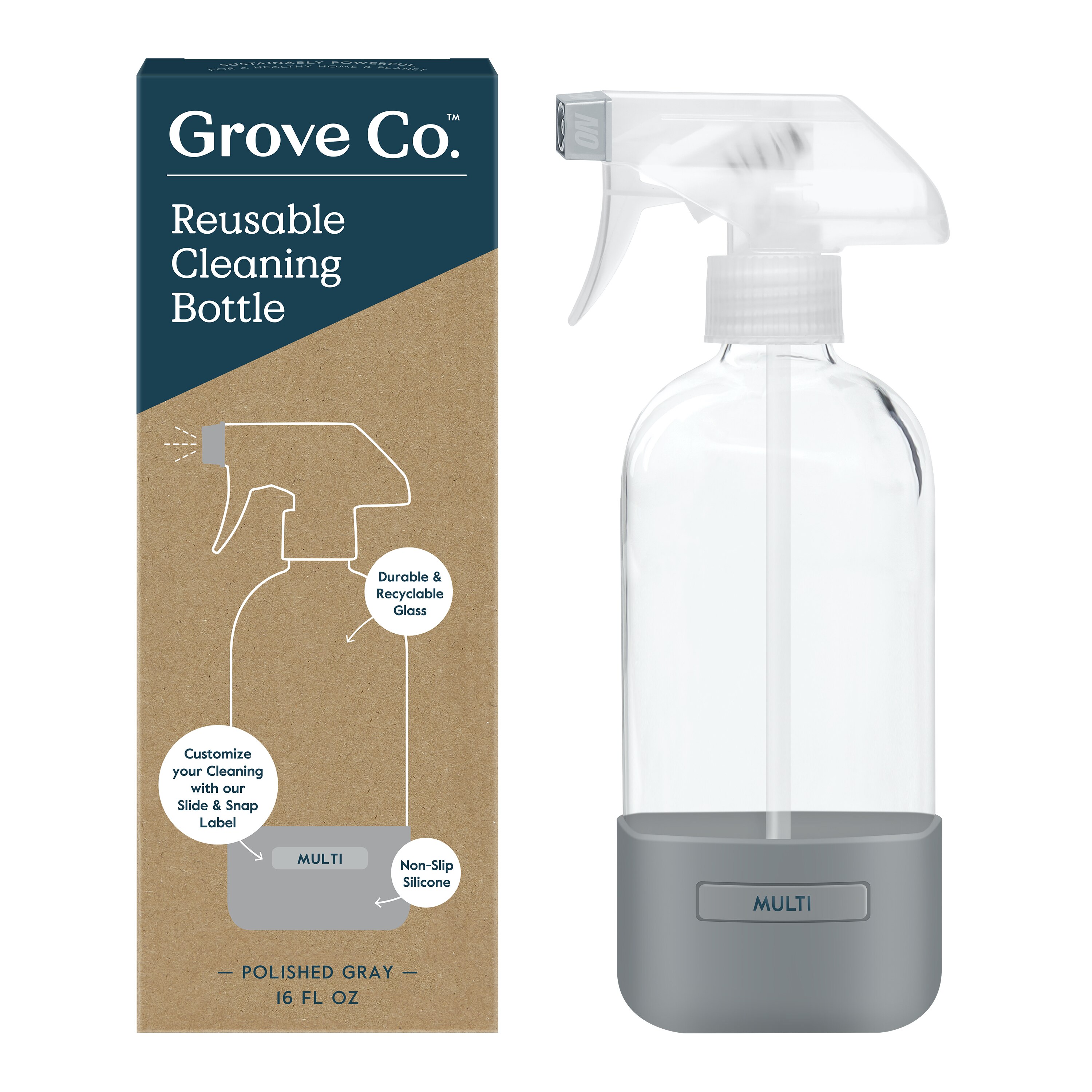 Grove Co. Glass Spray Bottle with Silicone Sleeve, 16 oz