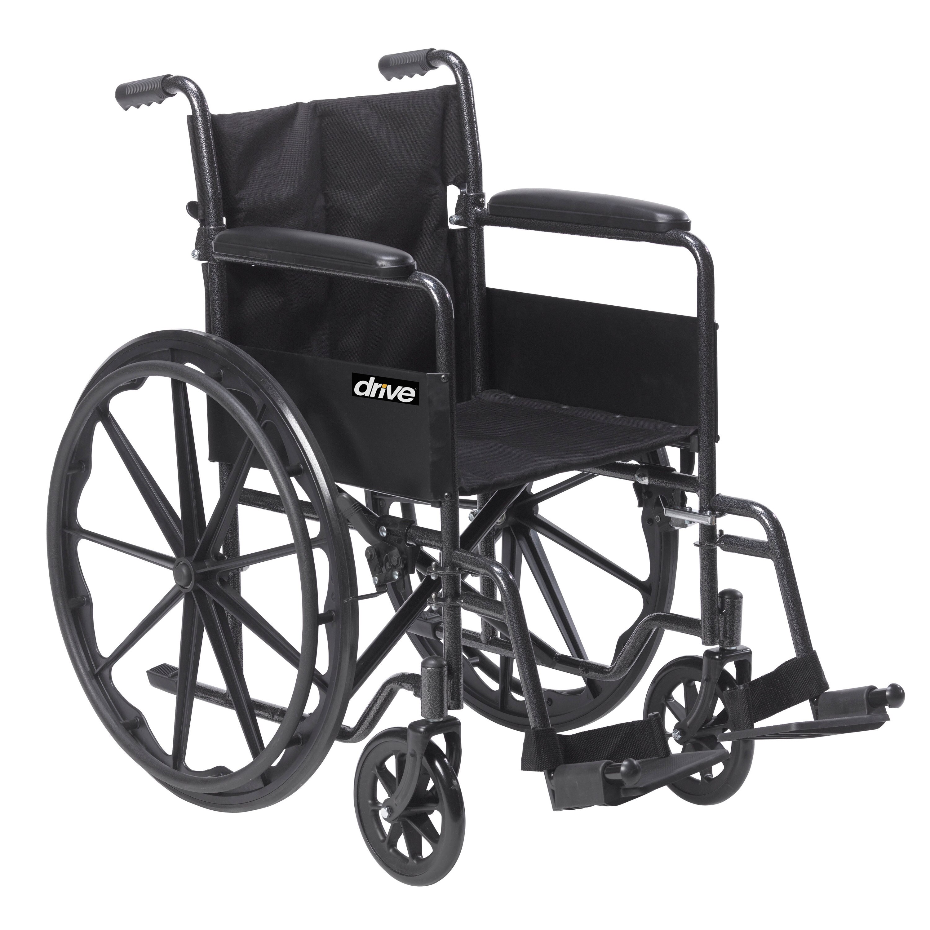Drive Medical Silver Sport 1 - Silla de ruedas con brazos completos y reposapiés oscilantes y extraíbles