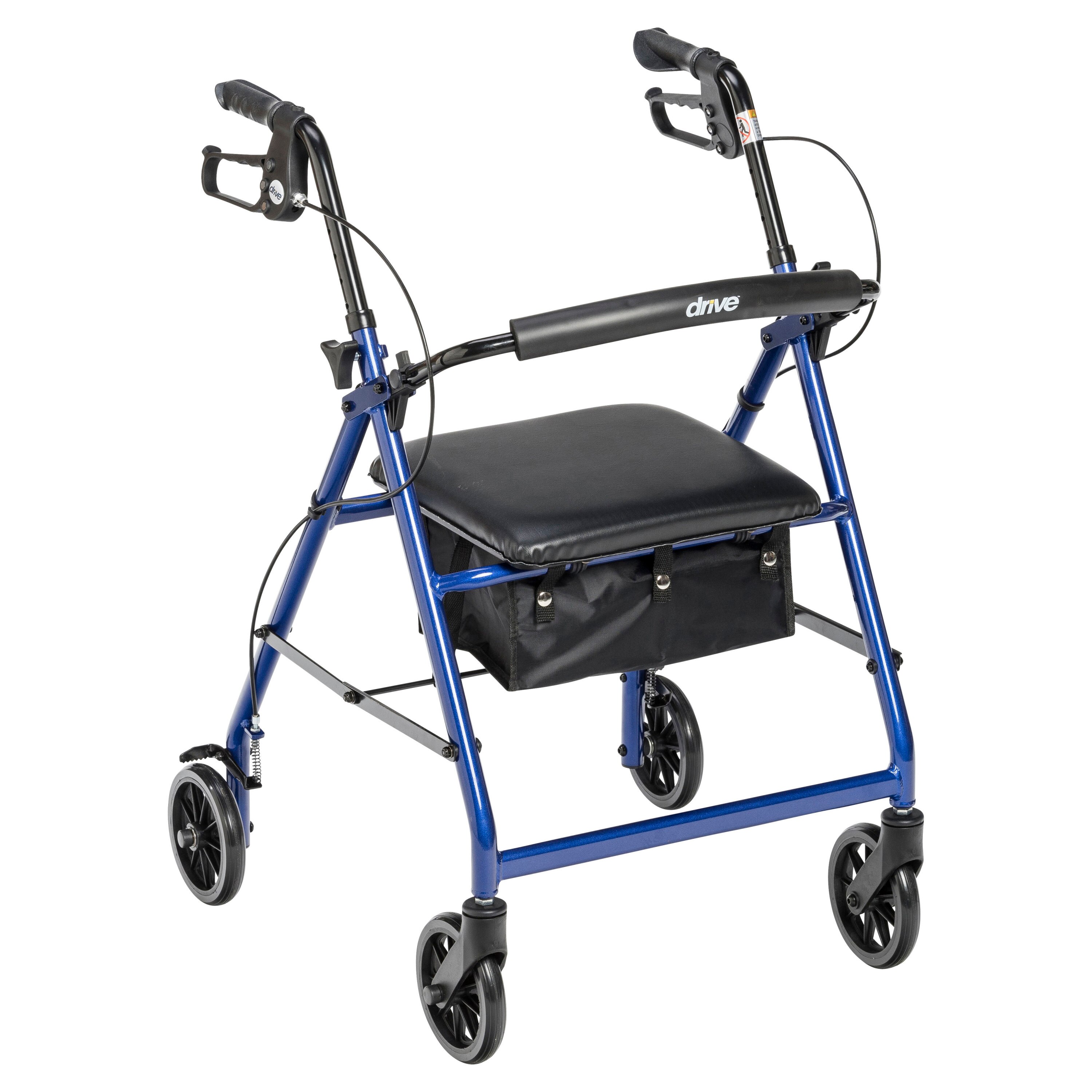 Drive Medical Walker Rollator with 6" Wheels, Fold Up Removable Back Support and Padded Seat