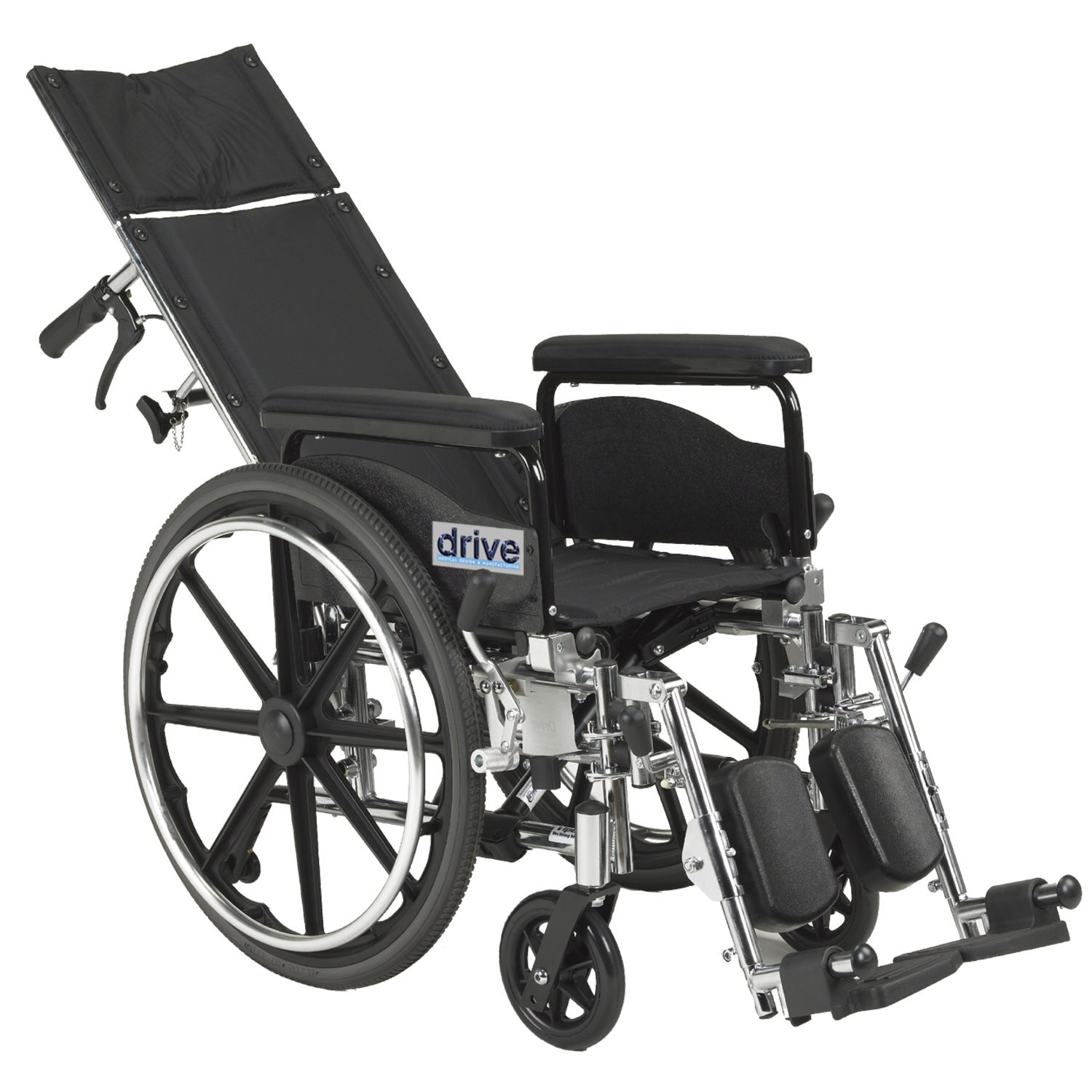 Drive Medical Viper Plus GT Full Reclining Wheelchair, Detachable Full Arms, 18