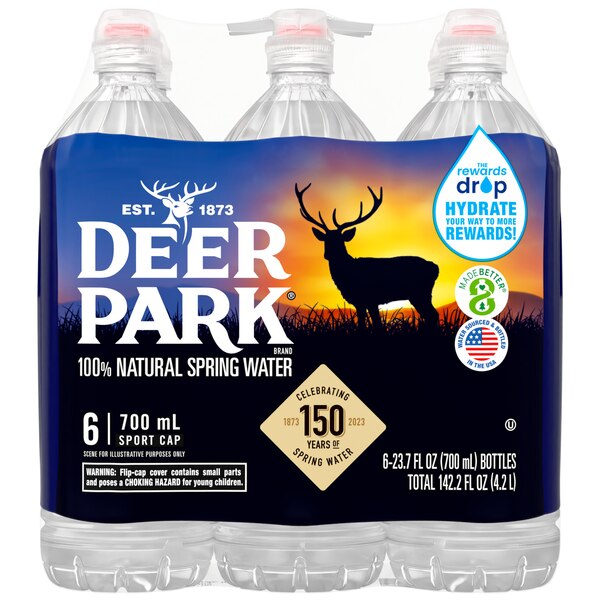 Deer Park 100% Natural Spring Water, Sport Cap Bottles, 6 ct, 23.7 oz