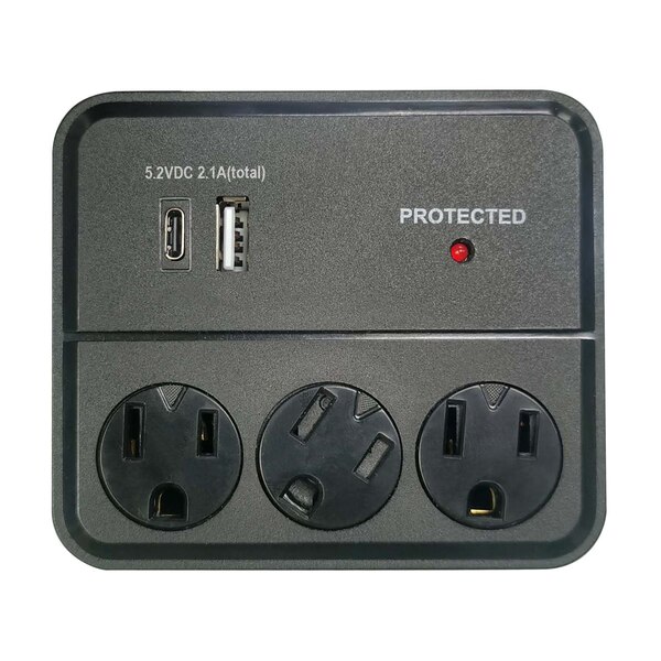 Total Home 3-Outlet & USB Port Wall Block, Black