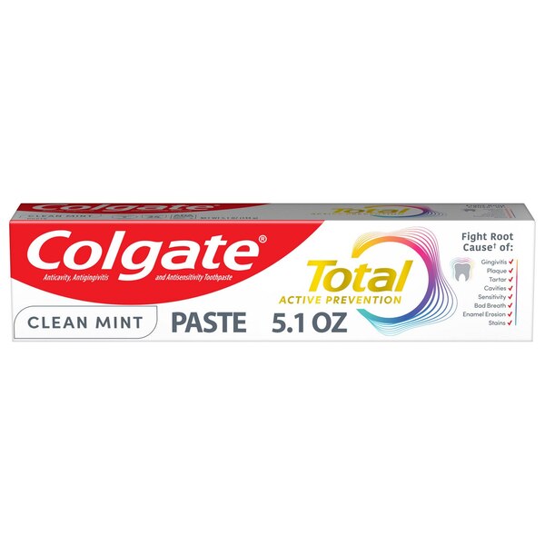 Colgate Total Active Prevention Toothpaste, Clean Mint, 5.1 OZ