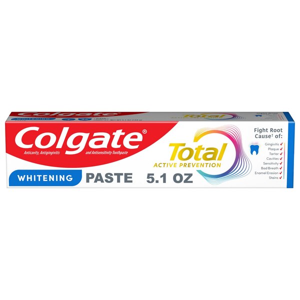 Colgate Total Active Prevention Toothpaste, Whitening Paste, 5.1 OZ