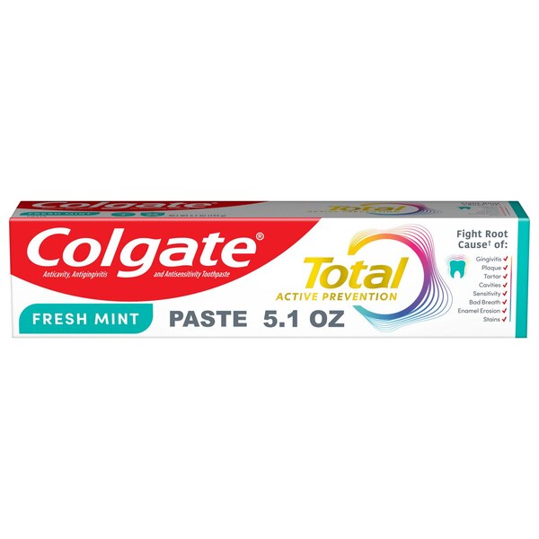 Colgate Total Active Prevention Toothpaste, Fresh Mint, 5.1 OZ