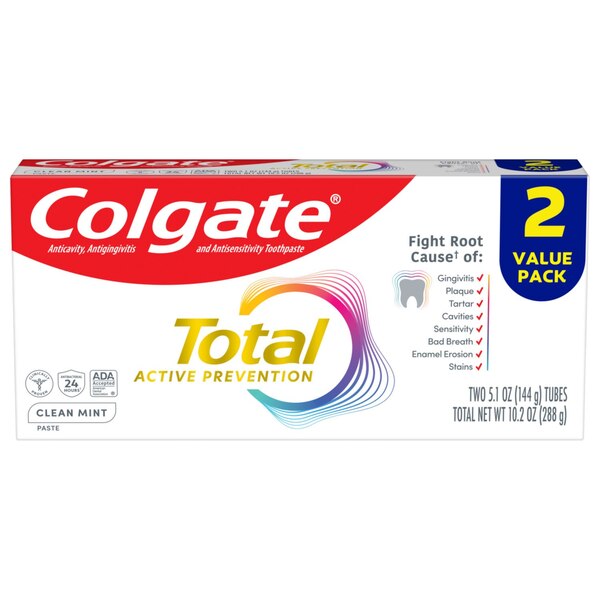 Colgate Total Active Prevention Toothpaste, Clean Mint, 5.1 OZ