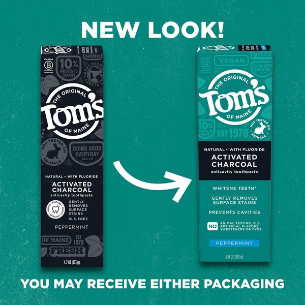 Tom's of Maine Activated Charcoal Anticavity Toothpaste, Peppermint, 4 OZ