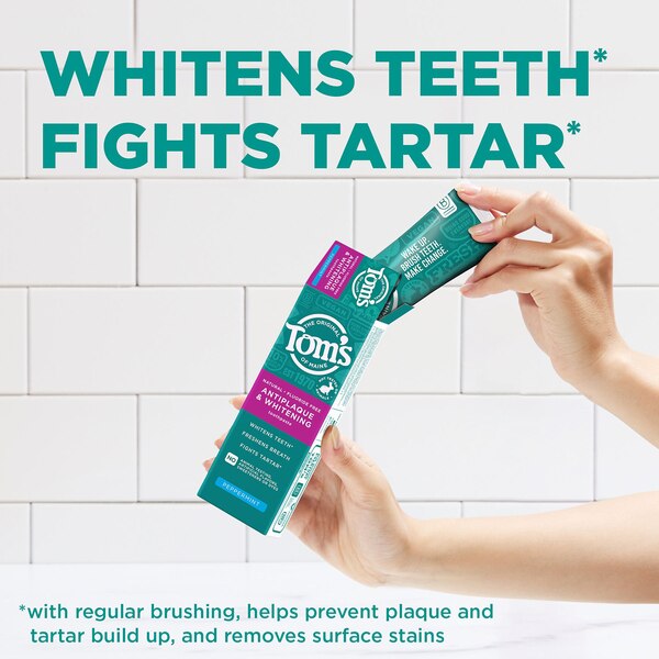 Tom's Of Maine Antiplaque and Whitening Fluoride-Free Natural Toothpaste, Peppermint, 5.5 OZ