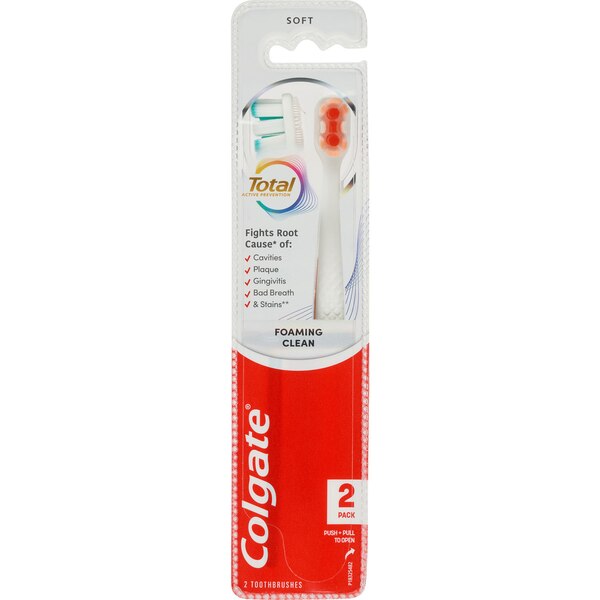 Colgate Foaming Clean Toothbrush, Soft Bristle, 2 CT