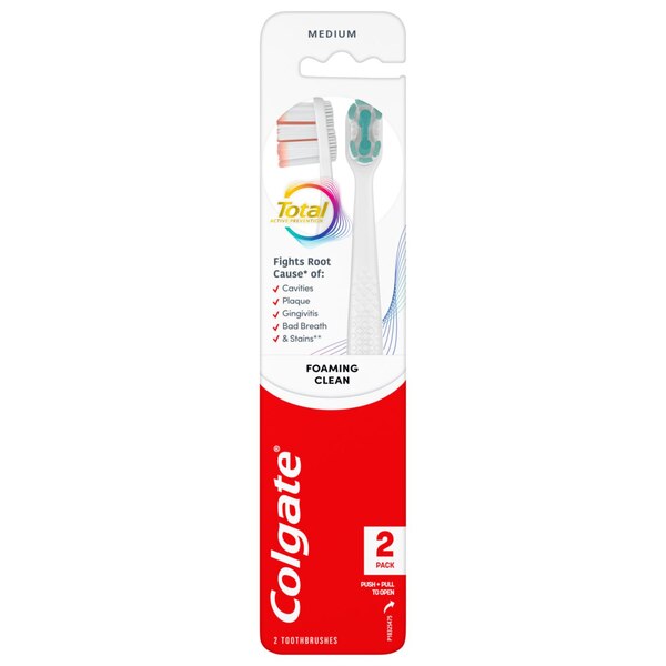 Colgate Foaming Clean Toothbrush, Medium Bristle, 2 CT