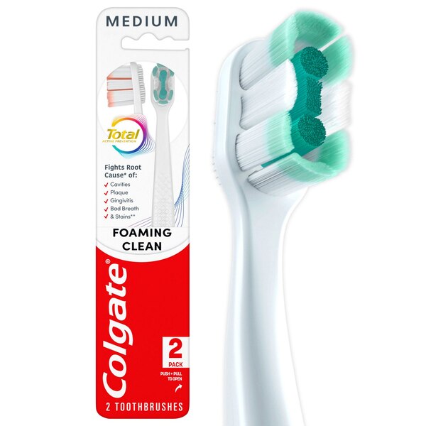 Colgate Foaming Clean Toothbrush, Medium Bristle, 2 CT