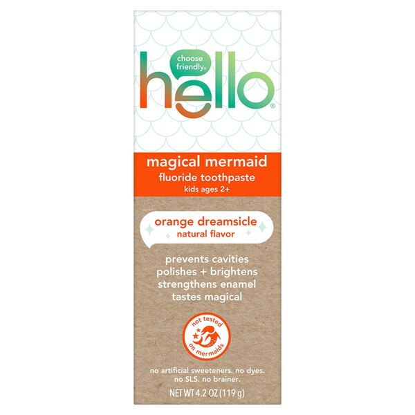 hello kids Magical Mermaid Anticavity Fluoride Toothpaste, Orange Dreamsicle Natural Flavor, Ages 2+