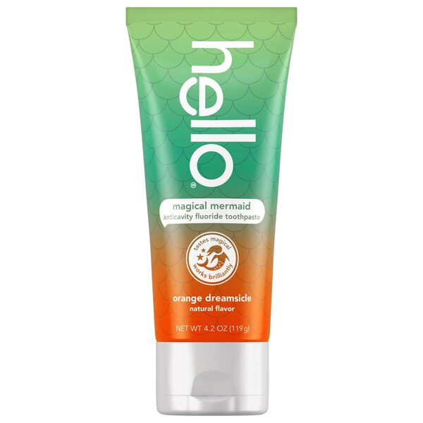 hello kids Magical Mermaid Anticavity Fluoride Toothpaste, Orange Dreamsicle Natural Flavor, Ages 2+
