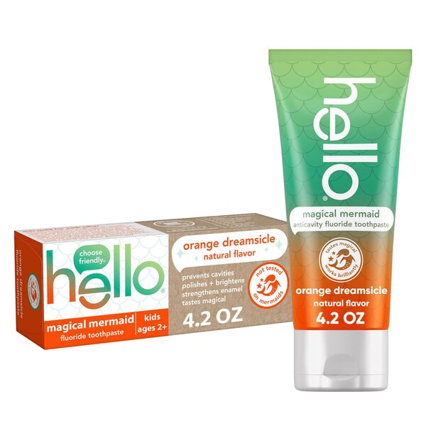 hello kids Magical Mermaid Anticavity Fluoride Toothpaste, Orange Dreamsicle Natural Flavor, Ages 2+