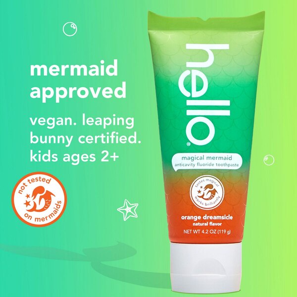 hello kids Magical Mermaid Anticavity Fluoride Toothpaste, Orange Dreamsicle Natural Flavor, Ages 2+