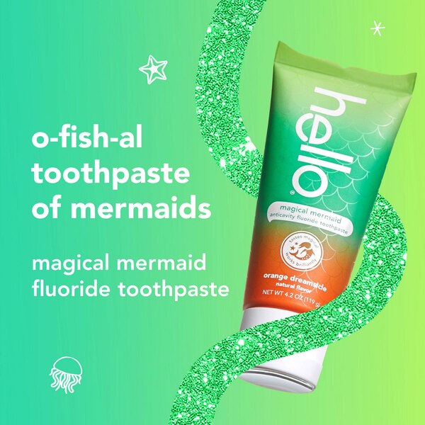 hello kids Magical Mermaid Anticavity Fluoride Toothpaste, Orange Dreamsicle Natural Flavor, Ages 2+