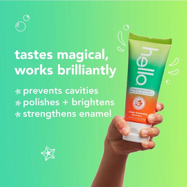 hello kids Magical Mermaid Anticavity Fluoride Toothpaste, Orange Dreamsicle Natural Flavor, Ages 2+
