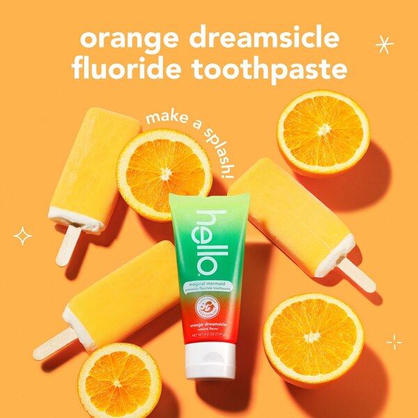 hello kids Magical Mermaid Anticavity Fluoride Toothpaste, Orange Dreamsicle Natural Flavor, Ages 2+