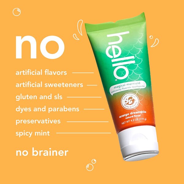 hello kids Magical Mermaid Anticavity Fluoride Toothpaste, Orange Dreamsicle Natural Flavor, Ages 2+