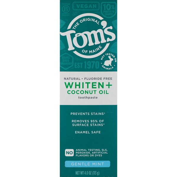 Toms Of Maine Whiten+ Coconut Oil Fluoride Free Toothpaste, Gentle Mint, 4 OZ