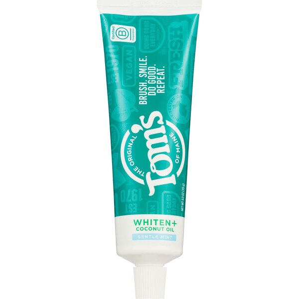 Toms Of Maine Whiten+ Coconut Oil Fluoride Free Toothpaste, Gentle Mint, 4 OZ