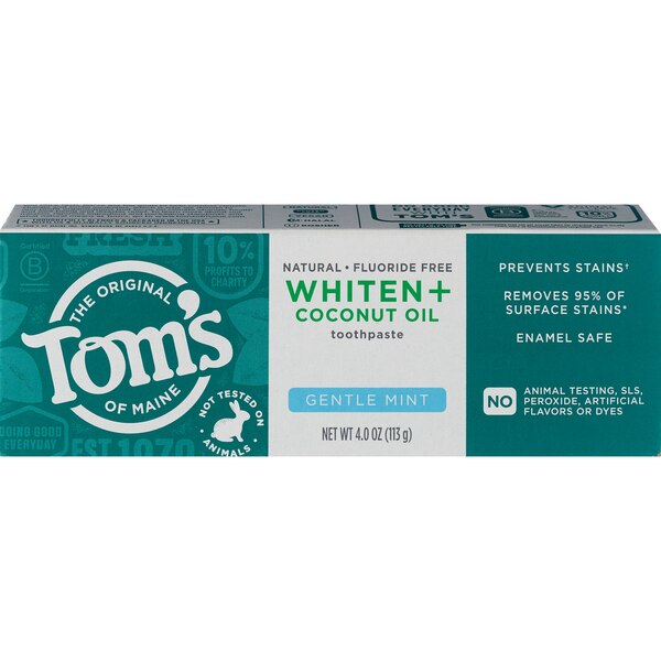 Toms Of Maine Whiten+ Coconut Oil Fluoride Free Toothpaste, Gentle Mint, 4 OZ