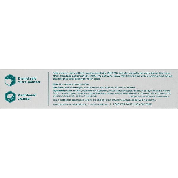 Toms Of Maine Whiten+ Coconut Oil Fluoride Free Toothpaste, Gentle Mint, 4 OZ