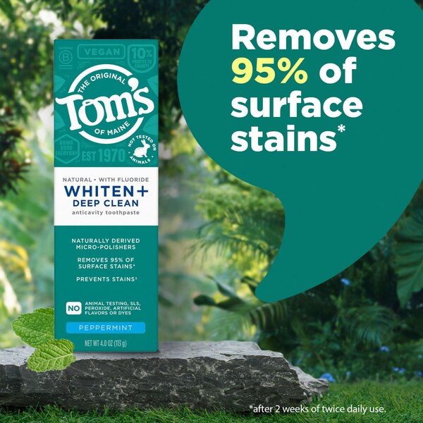 Toms Of Maine Whiten+ Deep Clean Anticavity Toothpaste, Peppermint, 4 OZ