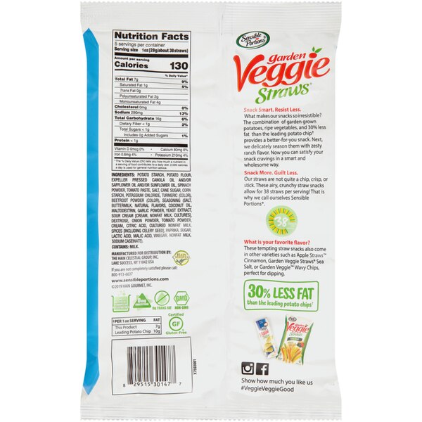 Sensible Portions Zesty Ranch Garden Veggie Straws, 4.25 oz