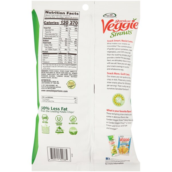 Sensible Portions Garden Veggie Straws, Sea Salt, 2.75 oz