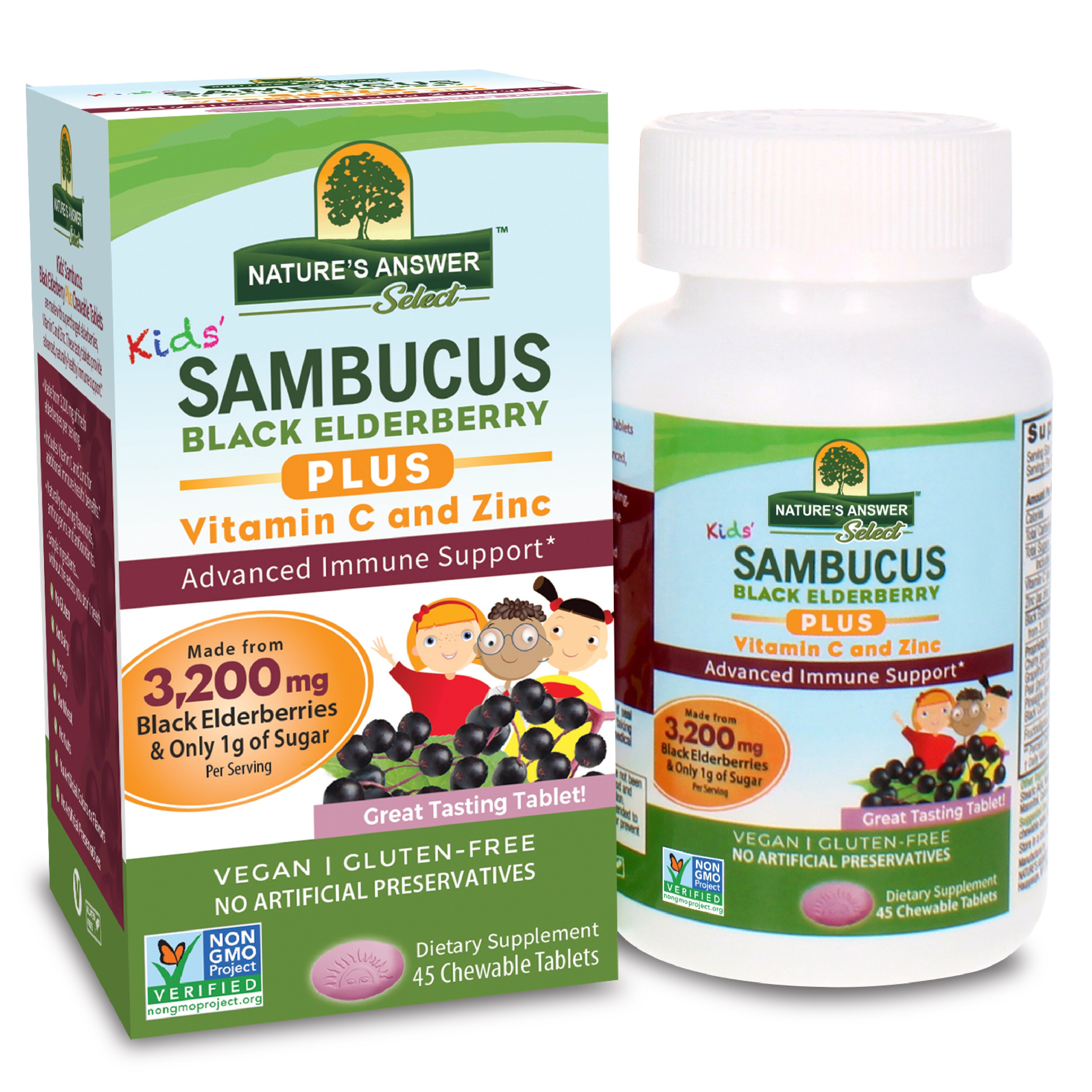 Nature's Answer Select Kids' Sambucus Black Elderberry Plus Vitamin C *& Zinc Chewable Tablet, 45 CT
