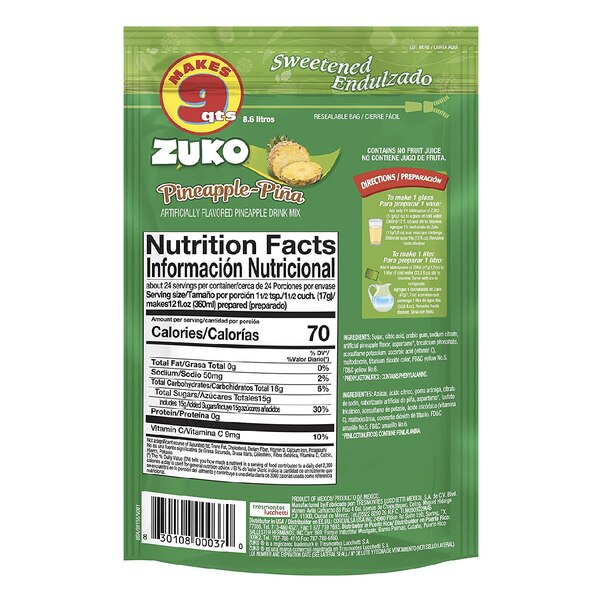 Zuko Powder Drink Mix, Pineapple, 14.1 OZ