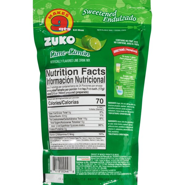 Zuko Powder Drink Mix, Lime, 14.1 OZ