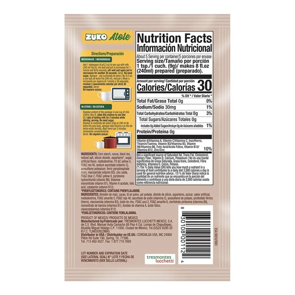 Zuko Atole Corn Starch Mix, Chocolate, 1.6 OZ