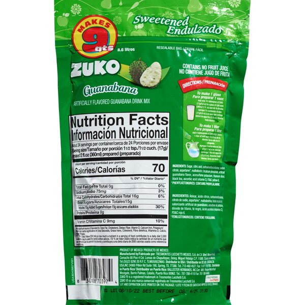 Zuko Powder Drink Mix, Guanabana, 14.1 OZ