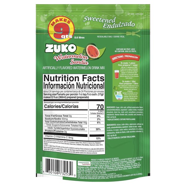 Zuko Powder Drink Mix, Watermelon, 14.1 OZ