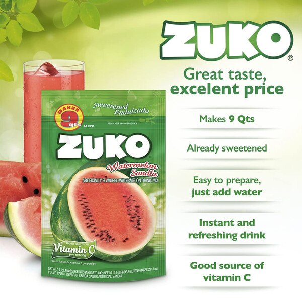 Zuko Powder Drink Mix, Watermelon, 14.1 OZ