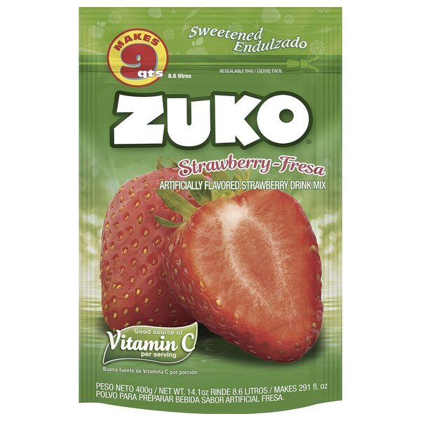 Zuko Powder Drink Mix, Strawberry, 14.1 OZ