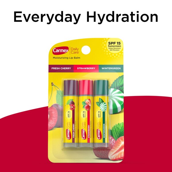 Carmex Daily Care Moisturizing Lip Balm Tubes, SPF 15, Assorted Flavors, 3 CT