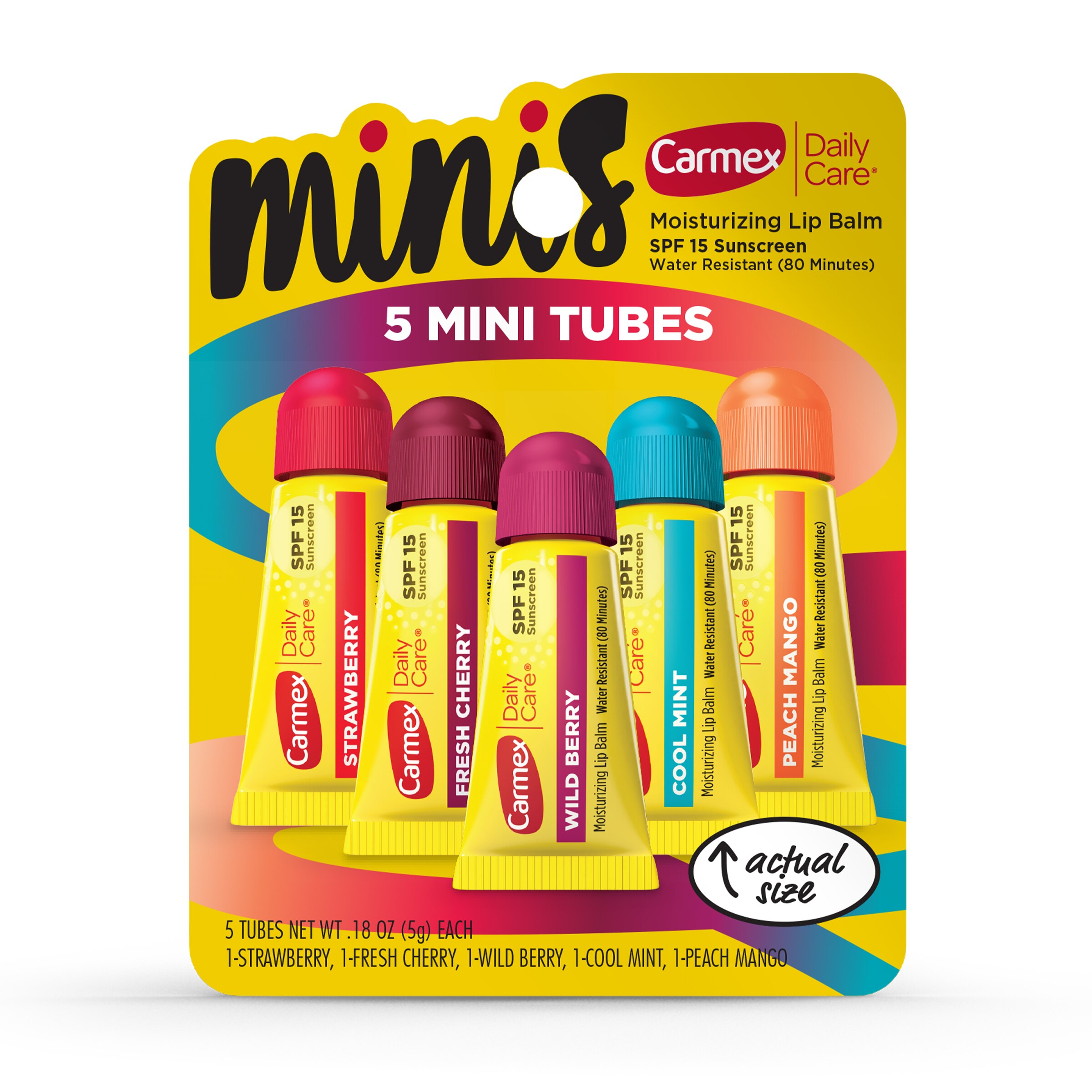 Carmex Daily Care Minis Multi-flavor 5pack Moisturizing Lip Balm Tubes with SPF 15